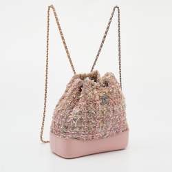 Pre Owned Chanel Pink/Multicolor Tweed And Leather Small Gabrielle Backpack