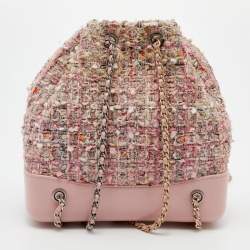 Pre Owned Chanel Pink/Multicolor Tweed And Leather Small Gabrielle Backpack