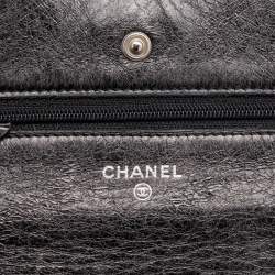 Chanel Metallic Grey Quilted Leather Reissue 2.55 Wallet On Chain