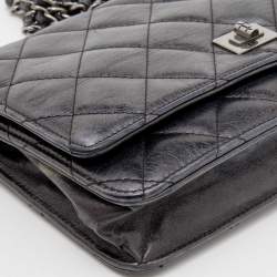 Chanel Metallic Grey Quilted Leather Reissue 2.55 Wallet On Chain