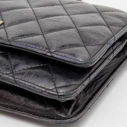 Chanel Metallic Grey Quilted Leather Reissue 2.55 Wallet On Chain