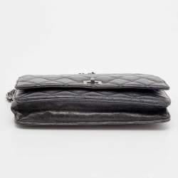 Chanel Metallic Grey Quilted Leather Reissue 2.55 Wallet On Chain