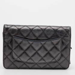 Chanel Metallic Grey Quilted Leather Reissue 2.55 Wallet On Chain