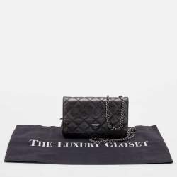Chanel Metallic Grey Quilted Leather Reissue 2.55 Wallet On Chain