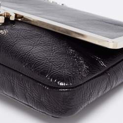 Pre Owned Chanel Black Textured Patent Leather CC Frame Pochette
