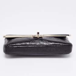 Pre Owned Chanel Black Textured Patent Leather CC Frame Pochette