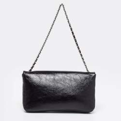 Pre Owned Chanel Black Textured Patent Leather CC Frame Pochette