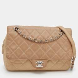 Chanel Two Tone Beige Quilted Leather Easy Flap Bag Chanel TLC