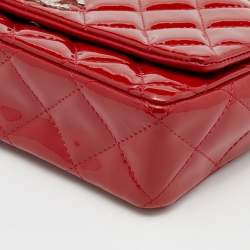 Chanel Red Quilted Patent Leather CC Wallet on Chain