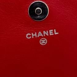 Chanel Red Quilted Patent Leather CC Wallet on Chain