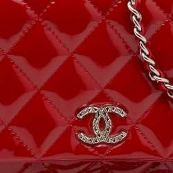 Chanel Red Quilted Patent Leather CC Wallet on Chain