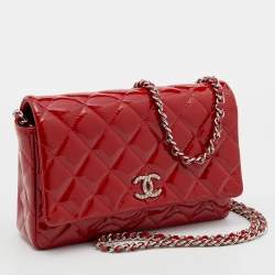 Chanel Red Quilted Patent Leather CC Wallet on Chain