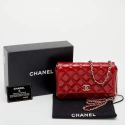 Chanel Red Quilted Patent Leather CC Wallet on Chain