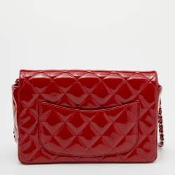 Chanel Red Quilted Patent Leather CC Wallet on Chain