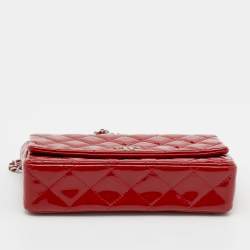 Chanel Red Quilted Patent Leather CC Wallet on Chain