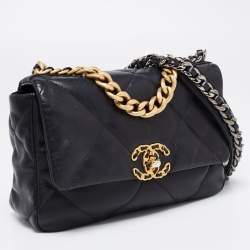 Pre Owned Chanel Black Quilted Leather Medium 19 Flap Bag
