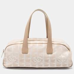Handbags Chanel New Chanel Bowling New Travel Line Beige Canvas Hand Bag Purse