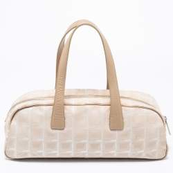 Pre Owned Chanel Beige Nylon CC Logo Travel Line Bowler Bag