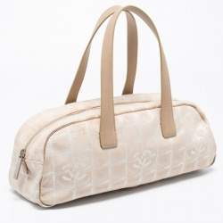 Pre Owned Chanel Beige Nylon CC Logo Travel Line Bowler Bag