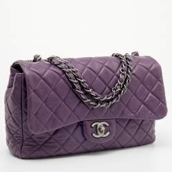 Pre Owned Chanel Purple Quilted Leather Jumbo Classic Flap Bag