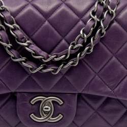 Pre Owned Chanel Purple Quilted Leather Jumbo Classic Flap Bag