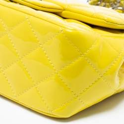 Pre Owned Chanel Yellow Quilted Patent Mini Square Classic Flap Bag