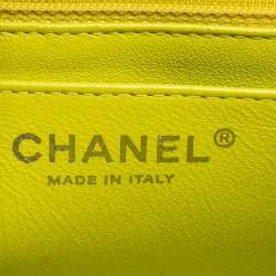Pre Owned Chanel Yellow Quilted Patent Mini Square Classic Flap Bag