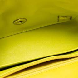 Pre Owned Chanel Yellow Quilted Patent Mini Square Classic Flap Bag