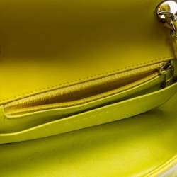 Pre Owned Chanel Yellow Quilted Patent Mini Square Classic Flap Bag