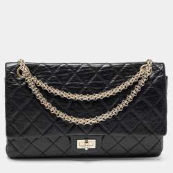 Pre Owned حقيبة شانيل ريشو 2.55 كلاسيك 226 جلد مبطن عتيق أسود بقلاب