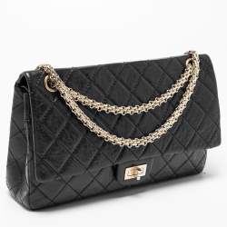 Pre Owned حقيبة شانيل ريشو 2.55 كلاسيك 226 جلد مبطن عتيق أسود بقلاب