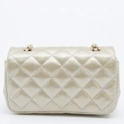 Chanel Champagne Gold Iridescent Quilted Leather Extra Mini Classic Flap Bag 