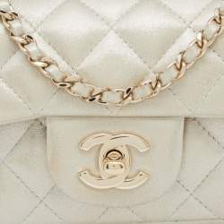 Chanel Champagne Gold Iridescent Quilted Leather Extra Mini Classic Flap Bag 