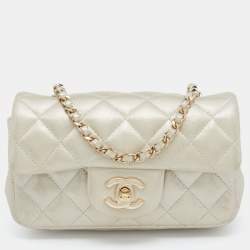 Chanel Champagne Gold Iridescent Quilted Leather Extra Mini Classic Flap  Bag Chanel