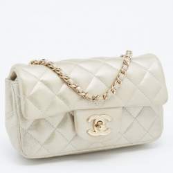 Chanel Champagne Gold Iridescent Quilted Leather Extra Mini Classic Flap Bag 