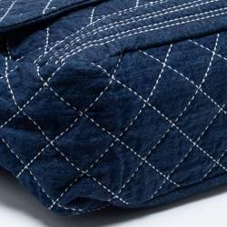 Pre Owned Chanel Blue Quilted Denim Large Bowling Bag