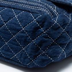 Pre Owned Chanel Blue Quilted Denim Large Bowling Bag