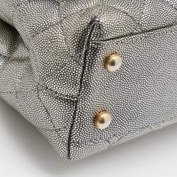 Pre Owned Chanel Metallic Quilted Caviar Leather Mini Coco Top Handle Bag