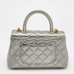 Pre Owned Chanel Metallic Quilted Caviar Leather Mini Coco Top Handle Bag
