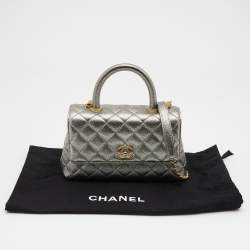 Pre Owned Chanel Metallic Quilted Caviar Leather Mini Coco Top Handle Bag