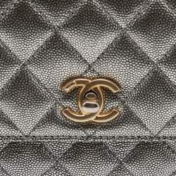 Pre Owned Chanel Metallic Quilted Caviar Leather Mini Coco Top Handle Bag