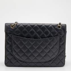 Pre Owned حقيبة شانيل ماكسي كلاسيك جلد كافيار مبطن أسود بقلاب مزدوج