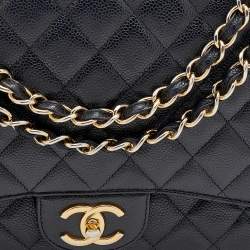 Pre Owned حقيبة شانيل ماكسي كلاسيك جلد كافيار مبطن أسود بقلاب مزدوج