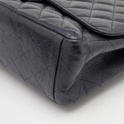 Pre Owned حقيبة شانيل ماكسي كلاسيك جلد كافيار مبطن أسود بقلاب مزدوج