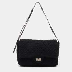 Pre Owned Chanel Black Quilted Tweed Reissue 2.55 XL Flap Bag