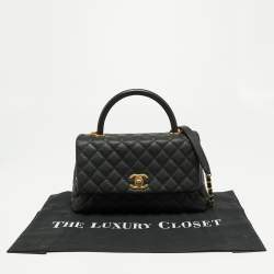 Pre Owned Chanel Black Caviar Leather Coco Top Handle Bag