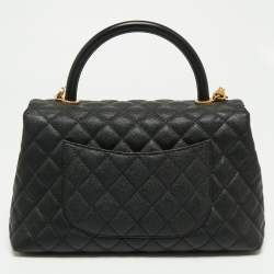 Pre Owned Chanel Black Caviar Leather Coco Top Handle Bag