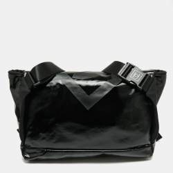 Chanel Black Patent Nylon CC Flap Messenger Bag