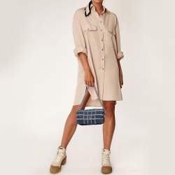 مملوكة مسبقًا Chanel Navy Blue Cube Quilted Denim Triple Chain Flap Bag