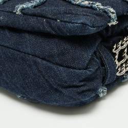 مملوكة مسبقًا Chanel Navy Blue Cube Quilted Denim Triple Chain Flap Bag